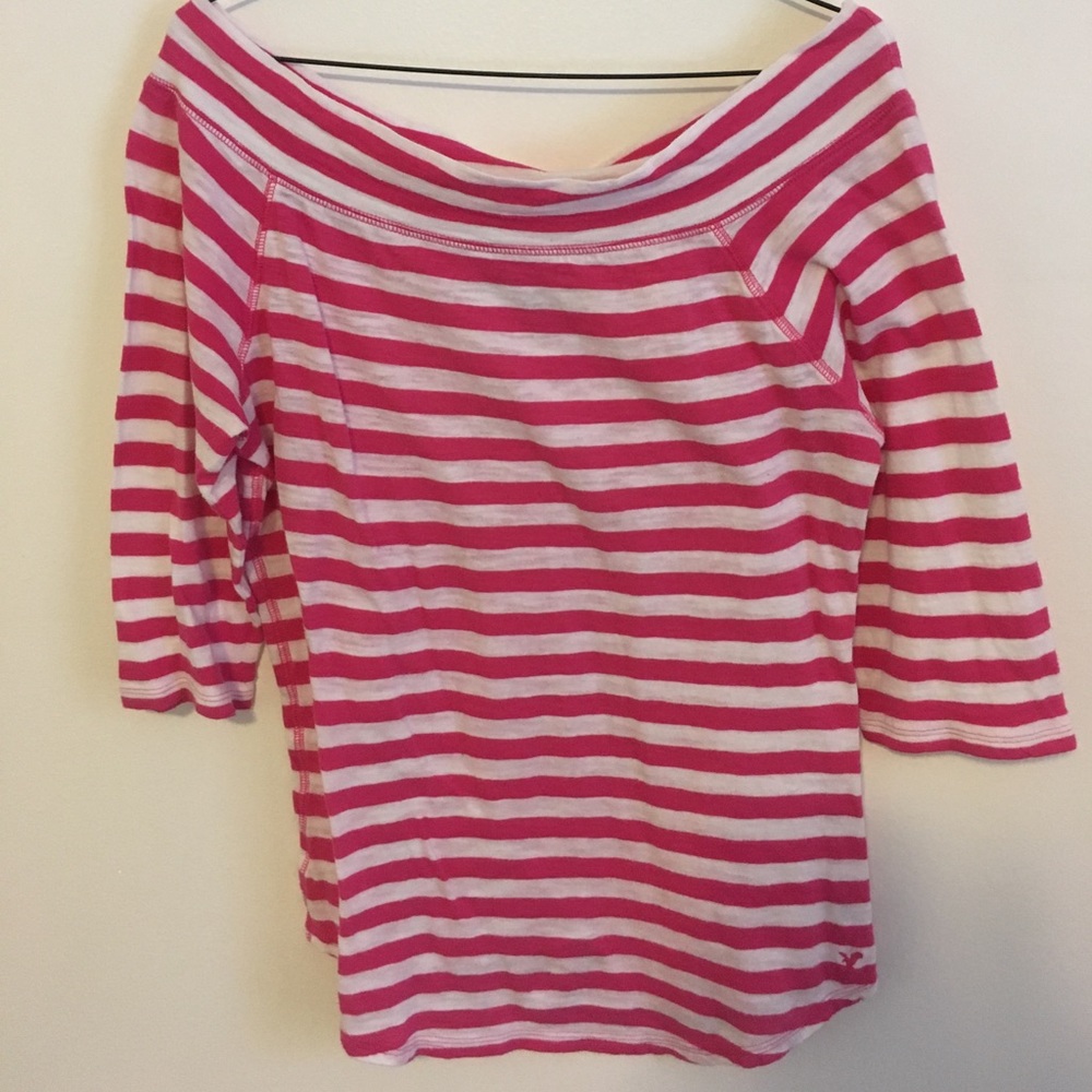 American Eagle Lightweight Pink & white 3/4 sleeve top size large